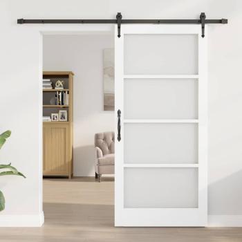 Schiebetür ORKDAL 93 x 202 cm Massivholz Kiefer und Glas Weiß