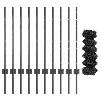 Maschendrahtzaun mit Pfosten 10 x 0,8 m PVC-beschichteter Stahl