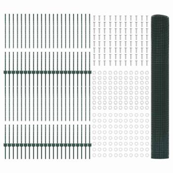 Geschweißter Drahtzaun mit Pfosten 100 x 1 m Grün Netz