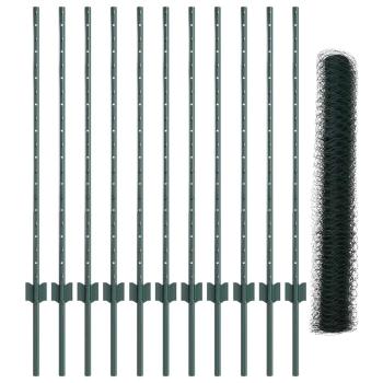 Sechseckzaun mit Pfosten 25 x 1 m PVC-beschichteter Stahl Grün