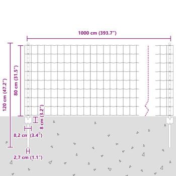 Zaun mit Pfosten Grün 0,8 x 10 m Stahl und PVC