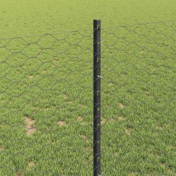 Sechseckzaun mit Pfosten 10 x 1 m PVC-beschichteter Stahl Grau