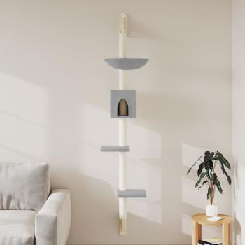 ARDEBO.de - Kratzbaum mit Kratzsäule Wandmontage Hellgrau 187 cm