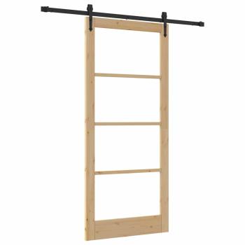 Schiebetür 93 x 211 cm Massivholz Kiefer und Glas Natur