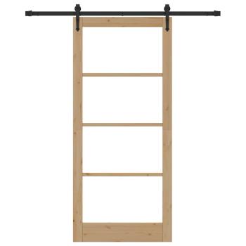 Schiebetür 93 x 211 cm Massivholz Kiefer und Glas Natur