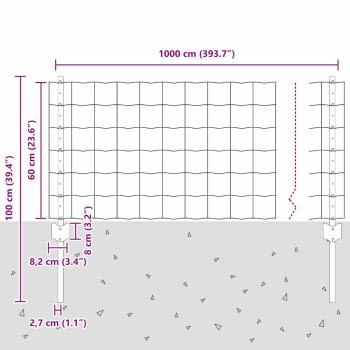 Zaun mit Pfosten Grün 0,6 x 10 m Stahl und PVC