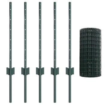 Zaun mit Pfosten Grün 0,6 x 10 m Stahl und PVC