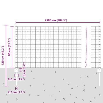 Zaun mit Pfosten Grün 0,8 x 25 m Stahl und PVC