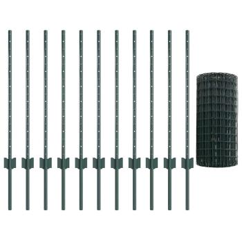 Zaun mit Pfosten Grün 0,8 x 25 m Stahl und PVC