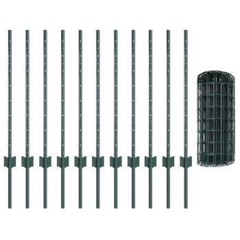 Euro-Zaun mit Pfosten 25 x 0,8 m PVC-beschichteter Stahl Grün