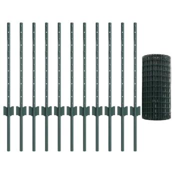 Euro-Zaun mit Pfosten 25 x 0,6 m PVC-beschichteter Stahl Grün