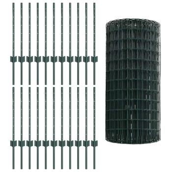Zaun mit Pfosten Grün 0,6 x 50 m Stahl und PVC
