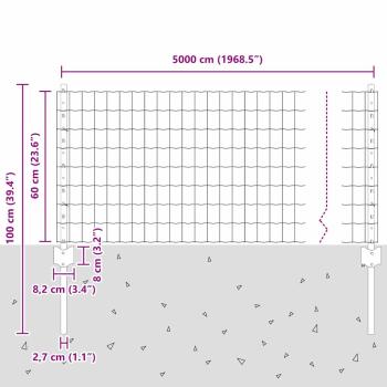 Zaun mit Pfosten Grün 0,6 x 50 m Stahl und PVC