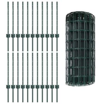 Euro-Zaun mit Pfosten 50 x 0,6 m PVC-beschichteter Stahl Grün