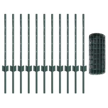 Zaun mit Pfosten Grün 0,6 x 25 m Stahl und PVC