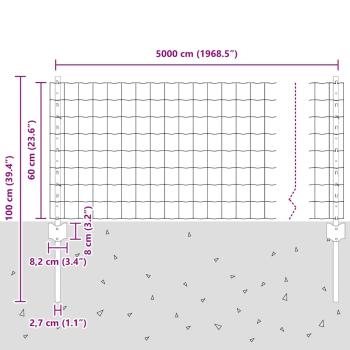 Zaun mit Pfosten Grün 0,6 x 50 m Stahl und PVC