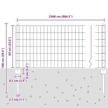 Zaun mit Pfosten Grau 0,6 x 25 m Stahl und PVC