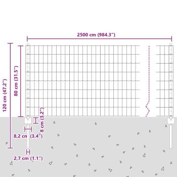 Zaun mit Pfosten Grau 0,8 x 25 m Stahl und PVC