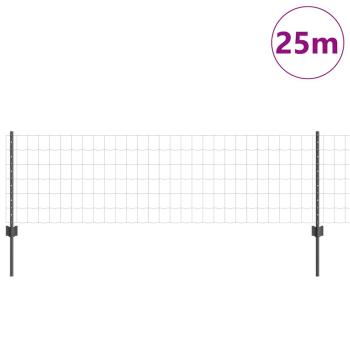 Zaun mit Pfosten Grau 0,6 x 25 m Stahl und PVC