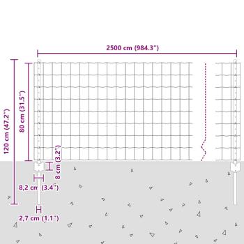 Zaun mit Pfosten Grau 0,8 x 25 m Stahl und PVC