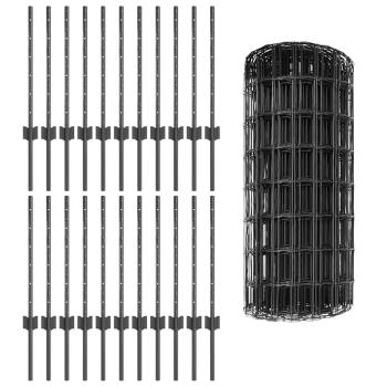 Euro-Zaun mit Pfosten 50 x 0,6 m PVC-beschichteter Stahl Grau