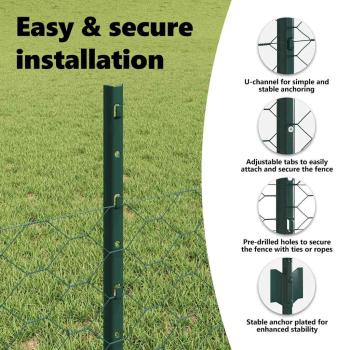 Sechseckiger Zaun mit Pfosten 25 x 0,5 m Grün Netz