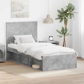 ARDEBO.de - Bettrahmen mit Kopfteil Beton 90 x 200 cm Massives Kiefernholz