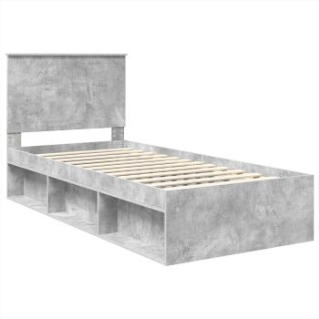 Bettrahmen mit Kopfteil Beton 90 x 200 cm Massives Kiefernholz
