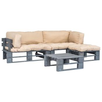 ARDEBO.de - 4-tlg. Outdoor-Lounge-Set Paletten Kissen in Sandfarben Holz