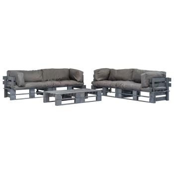 ARDEBO.de - 6-tlg. Outdoor-Lounge-Set Paletten mit Kissen in Grau Holz
