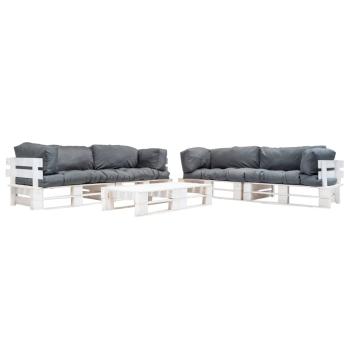 ARDEBO.de - 6-tlg. Paletten-Lounge-Set mit Kissen in Grau Holz