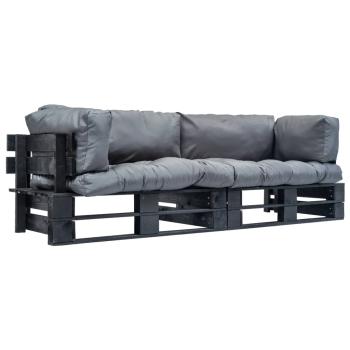ARDEBO.de - 2-tlg. Outdoor-Sofa-Set Paletten mit Kissen in Grau Kiefernholz