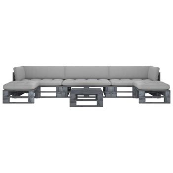 ARDEBO.de - 6-tlg. Paletten-Lounge-Set Grau Imprägniertes Kiefernholz