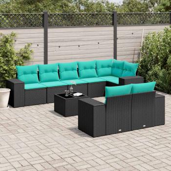 ARDEBO.de - 9-teiliges Gartensofa-Set mit Kissen, schwarzes Polyrattan