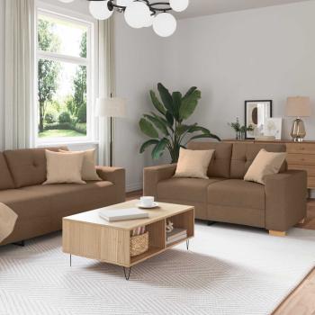 ARDEBO.de - 2-tlg. Sofagarnitur mit Kissen braun Stoff