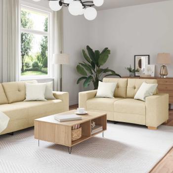 ARDEBO.de - 2-tlg. Sofagarnitur mit Kissen Creme Stoff