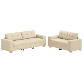 2-tlg. Sofagarnitur mit Kissen Creme Stoff