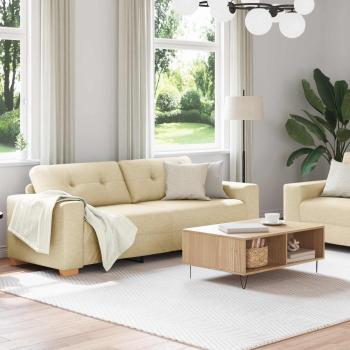 2-tlg. Sofagarnitur mit Kissen Creme Stoff