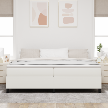 Boxspringbett Creme und Weiß 200 x 200 cm Cordstoff