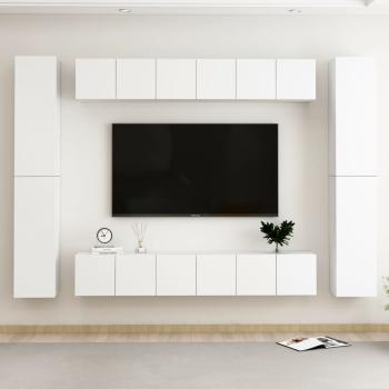 ARDEBO.de - 10-tlg. TV-Schrank-Set Weiß Holzwerkstoff
