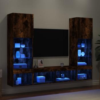 ARDEBO.de - 5-tlg. Wohnwand mit LED-Beleuchtung Räuchereiche Holzwerkstoff