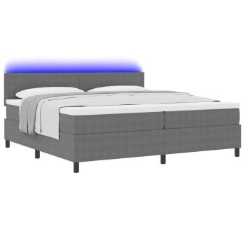 LED Boxspringbett Hellgrau und Weiß 200 x 200 cm Cordstoff