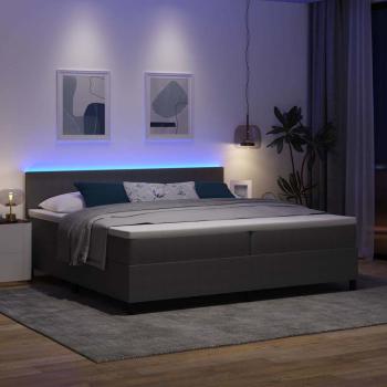 LED Boxspringbett Hellgrau und Weiß 200 x 200 cm Cordstoff