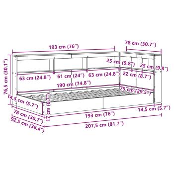 Bücherregal-Bett Sonoma-Eiche 75 x 190 cm Holzwerkstoff