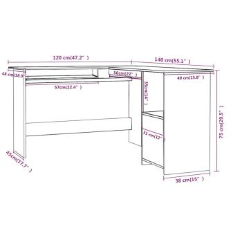 Eckschreibtisch in L-Form Hochglanz-Schwarz 120×140×75 cm