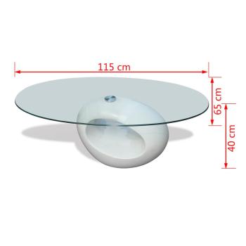 Couchtisch mit Ovaler Glasplatte Hochglanz Weiß