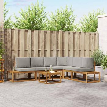 ARDEBO.de - Outdoor-Sofagarnitur mit Kissen 7 Stück Natürlich und Hellgrau