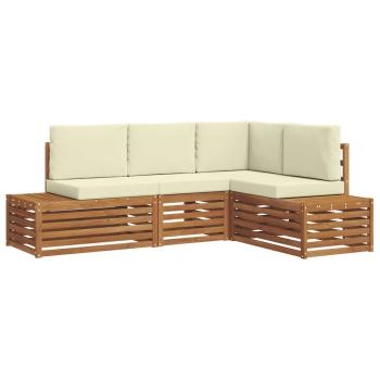 Outdoor-Sofagarnitur mit Kissen 4 Stück Natur und Creme