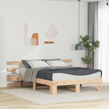 ARDEBO.de - Bettrahmen mit Kopfteil Braun 150 x 200 cm Massives Kiefernholz