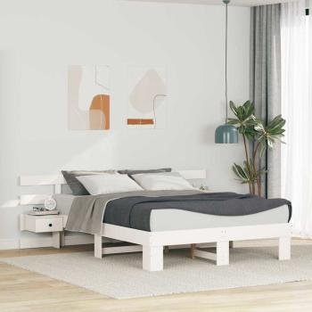 ARDEBO.de - Bettrahmen mit Kopfteil Weiß 150 x 200 cm Massives Kiefernholz